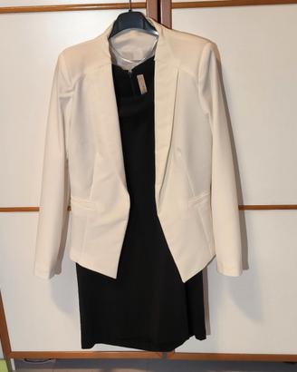 Completo elegante donna 2 pezzi nero e panna