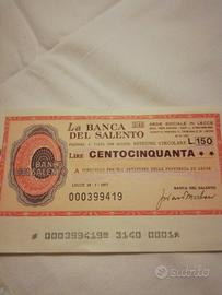 Miniassegno Banca del Salento lire 150 del 77