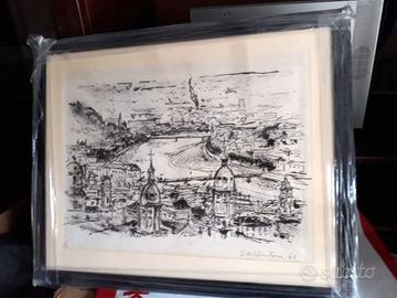 Litografia Panorama di Bologna