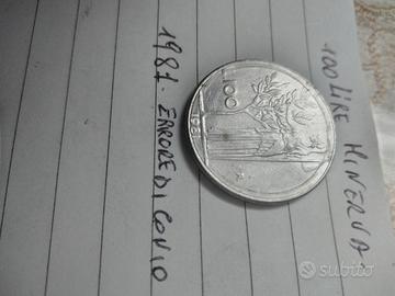 moneta 100 lire con errore di conio