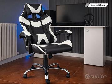 Sedia Gaming Ergonomica Nero/Bianco Reclinabile
