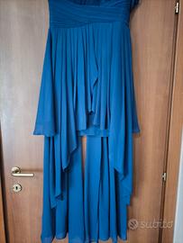 abito corto asimmetrico blu navy nuovo con cart