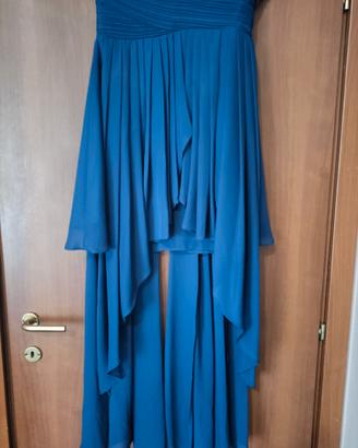 abito corto asimmetrico blu navy nuovo con cart