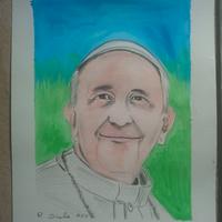 acquerello Papa Francesco  più Corriere della Sera