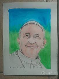 acquerello Papa Francesco  più Corriere della Sera