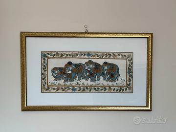 Quadro Vintage Indiano Dipinto a Mano su Seta