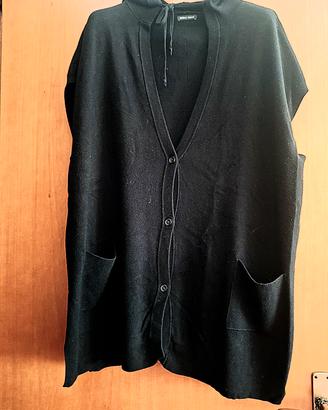 Gilet lungo con cappuccio Fiorella Rubino - nero 