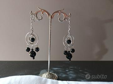 orecchini argento rodiato con onice nero