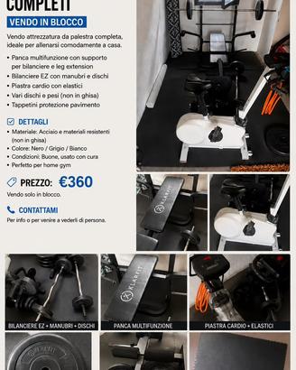Attrezzi palestra completi con pesi e cyclette