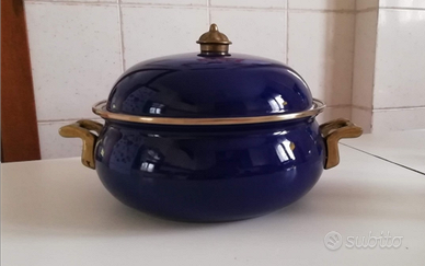 Tegame vintage da portata smaltato con coperchio