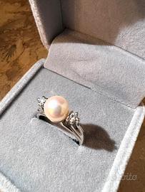 Anello oro Miluna con perla e diamanti