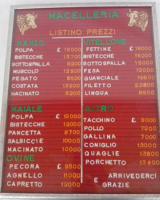 Listino prezzi MACELLERIA con vetro 50x40 cm 