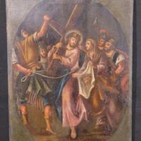 Antico dipinto via Crucis olio XVII secolo 600 