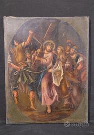 Antico dipinto via Crucis olio XVII secolo 600 