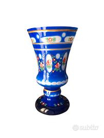 ANTICO VASO COPPA CRISTALLO DI BOEMIA BLU COBALTO