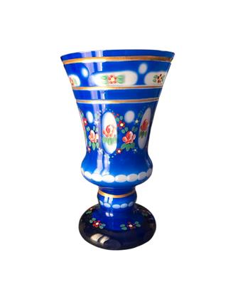 ANTICO VASO COPPA CRISTALLO DI BOEMIA BLU COBALTO