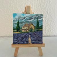 Quadro olio su tela, 7x7 cm con cavalletto