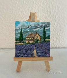 Quadro olio su tela, 7x7 cm con cavalletto