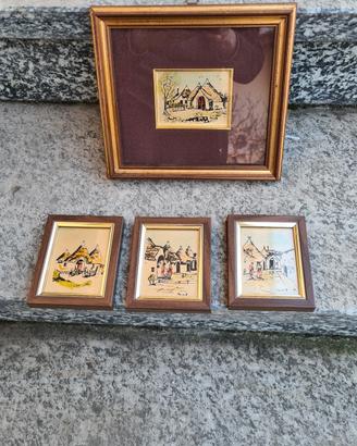 Quadretti foglia oro "trulli"