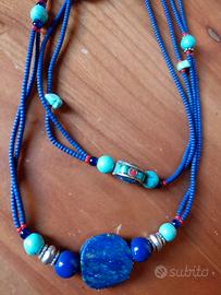 Collana di pietre dure e perline etnica vintage