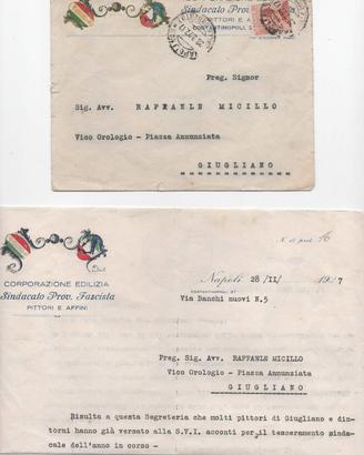 1927 Napoli - Lettera Sindacato Fascista Pittori