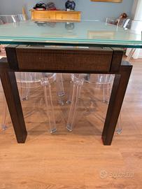 tavolo Calligaris cristallo e noce