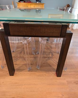 tavolo Calligaris cristallo e noce