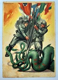 Cartolina epoca fascista propaganda ANTI-SOVIETICA