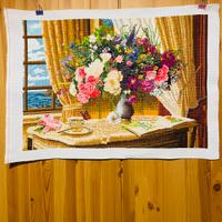 Arazzo ricamato a mamo su tela di cotone