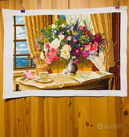 Arazzo ricamato a mamo su tela di cotone