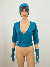 Pullover, cappellino, scalda mani-blu