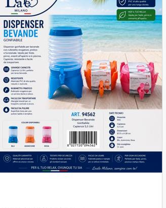Dispenser gonfiabile e richiudibile