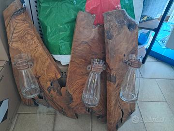 3 set porta fiori  da parete in legno di oliva 