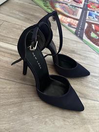 Décolleté blu raso taglia 36 tacco spillo 10cm