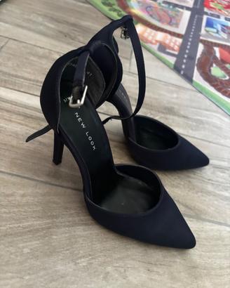 Décolleté blu raso taglia 36 tacco spillo 10cm