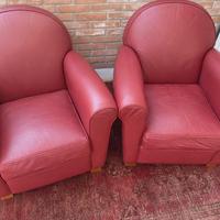 Coppia di poltrone club in vera pelle Bordeaux