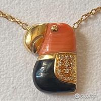 COLLANA VINTAGE PAPPAGALLO ORO 18kt. E PIETRE