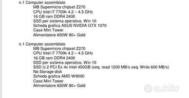 Due Computer Assemblati Intel i7 7700k 4.2 - 4.5GH