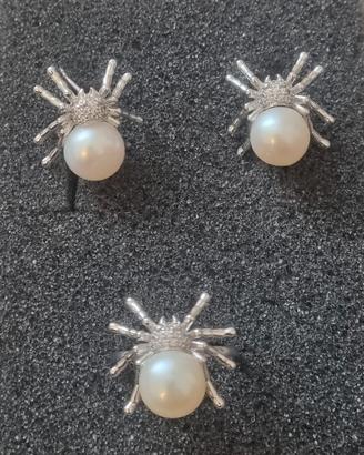 orecchini + anello in argento con perle coltivate