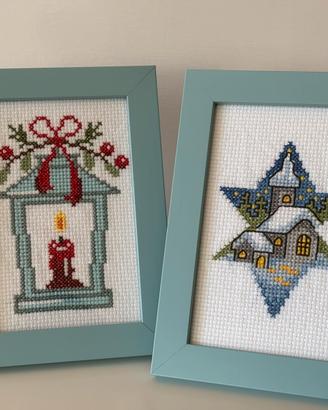 2 piccoli quadri natalizi ricamati a mano