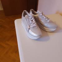 scarpe Nero Giardini bianche e argento n.,37