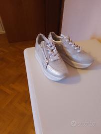 scarpe Nero Giardini bianche e argento n.,37