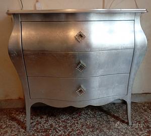Cassettiera comò 3 cassetti barocco foglia argento