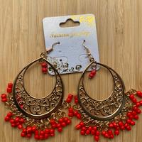 Orecchini pendenti oro e rosso NUOVI