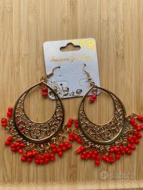 Orecchini pendenti oro e rosso NUOVI