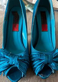 Décolleté aperte in Raso Blu Cobalto - Tacco 12 cm