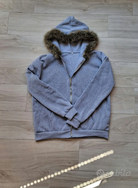 Hoodie Gothic Grey with Fur Hood-Streetwear