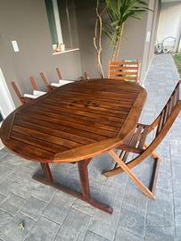 TAVOLO GIARDINO TEAK 147x100 (200x100) E 4 SEDIE