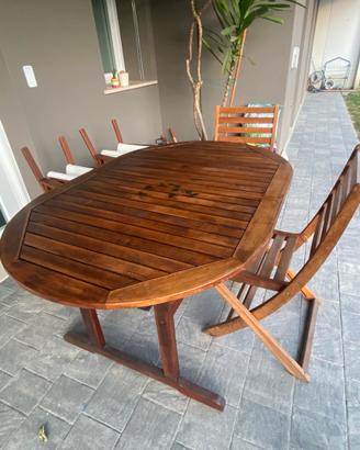 TAVOLO GIARDINO TEAK 147x100 (200x100) E 4 SEDIE