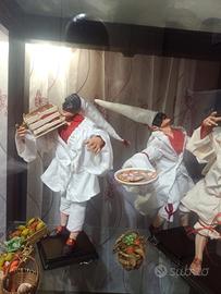 trittico Pulcinella stile napoletano del 700